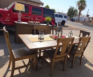 84" Dining Room Set With 6 Chairs & Decor 🌱