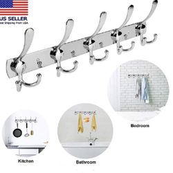 15 Hooks Stainless Steel Coat Robe Hat Clothes Wall Mount Hanger Towel Rack US