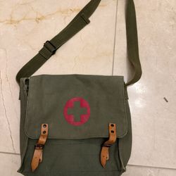 Vintage Canvas Messenger Bag Red Cross Medical Utility Satchel Crossbody