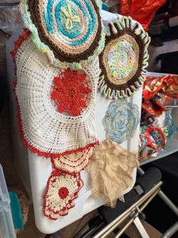 Vintage doilies & prayer wall art very old