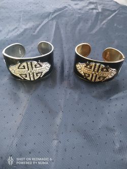Iman Silver And Gold Tone Cuffs With Crystals