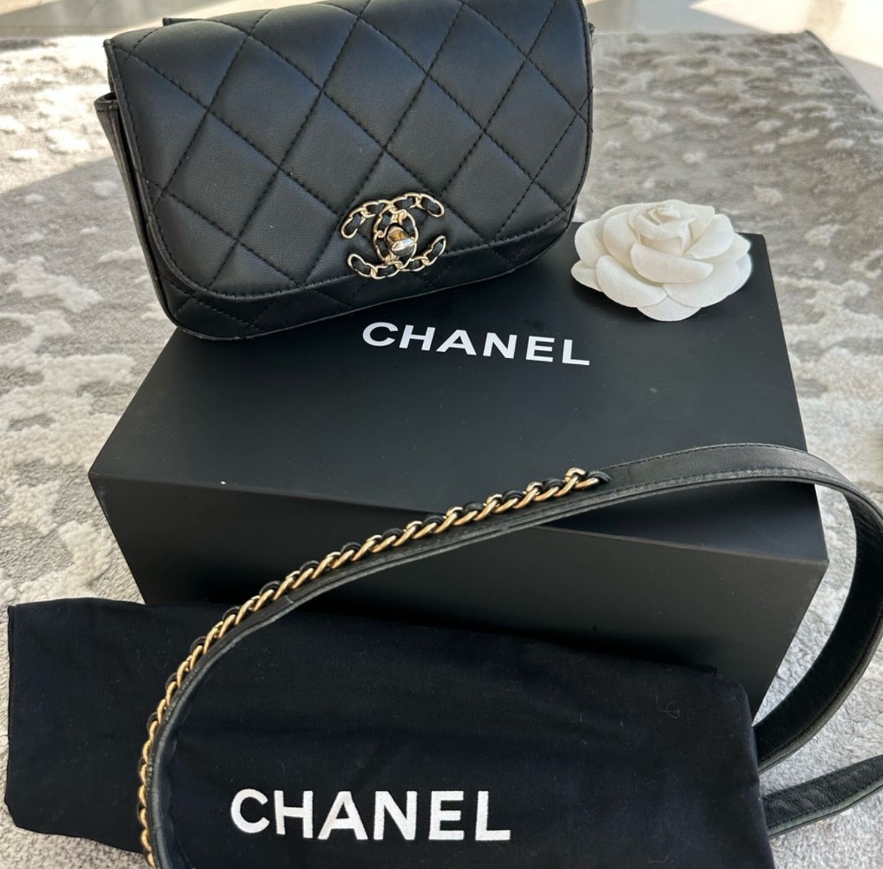 Chanel Calfskin Quilted CC Uniform Flap Belt Bag Black