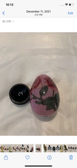 Vintage Porcelain Floral Egg With Wooden Stand Oriental Decor Curio Table 4” Inches With Stand