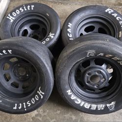 15" DRAG TRACK RADIALS SLICKS - 5x114.3 - 11" & 10" WIDE - 10.0/27.0/15 TWO PAIRS!