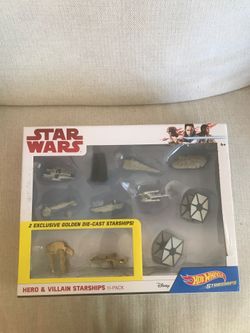 Brand new Star Wars hero & villain starships and hot wheels - w exclusive golden die cast starships