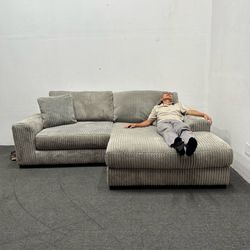 Retails 1.4k - Ashley 2-Piece Gray Corduroy Sectional Sofa - RIGHT CHAISE - Like New!