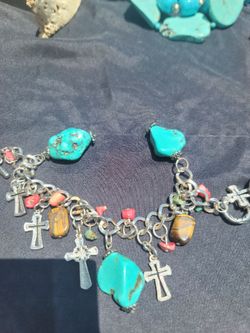 vintage Turquoise and coral charm bracelet
