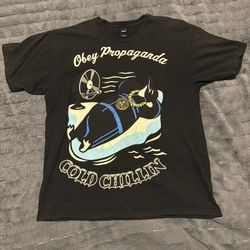 Obey Propaganda Cold Chillin Black T-Shirt Size Extra Large Men's