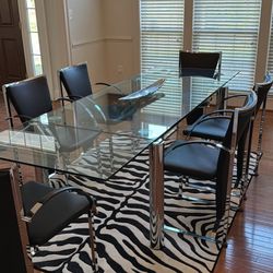 Glass Dining Table w Stowed Wings With 6 Chairs. LIKE NEW! Made In Germany