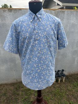 PreOwned Reyn Spooner Hawaiian Print  3/4 Button Men's Medium Blue