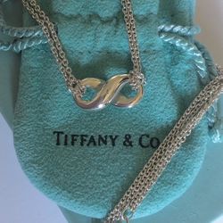 Tiffany & Co. Sterling Silver Infinity Pendant w/ Double Chain  Vintage 