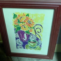 Pair of burgundy framed still life’s