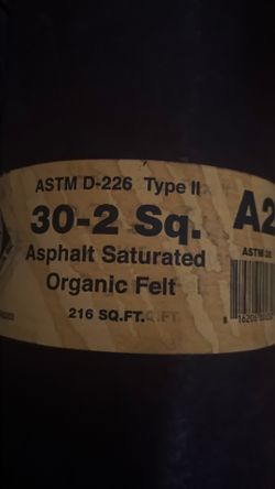 Roofing materials, peel n stick , 30 pound roll paper , coil nails 7/8, tar bucket , synthetic felt paper , plastic cap nails for paper felt