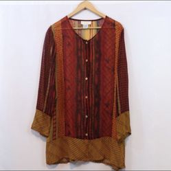 Cache Chiffon Printed Button Up Top