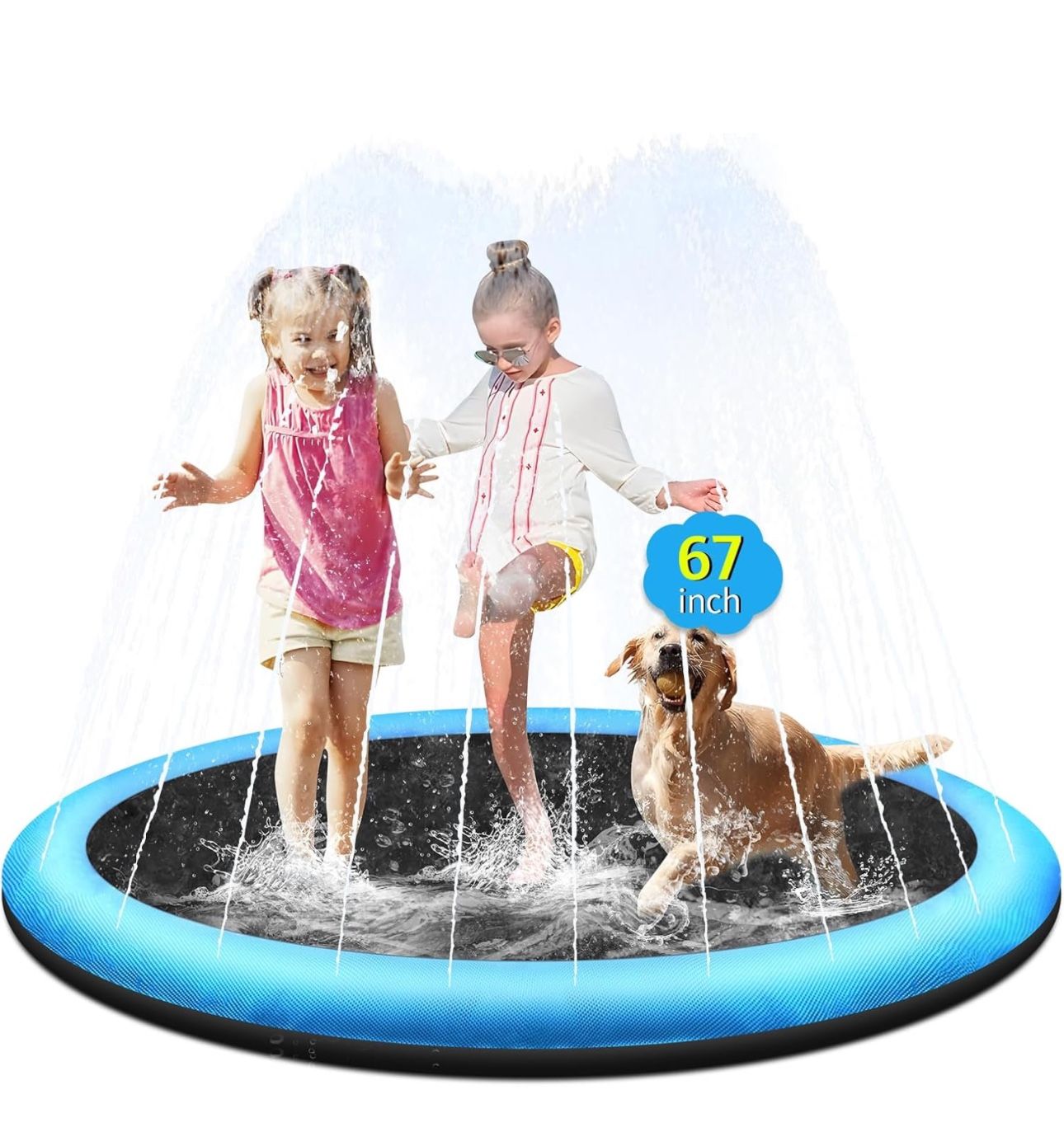 CACSPS 67" Non-Slip Splash Pad for Kids and Dog, Thicken Sprinkler Pool Summer