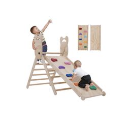 3 in 1 Pikler Triangle Set, Foldable Toddler Climbing Toys Indoor with Sliding Ramp, V072
