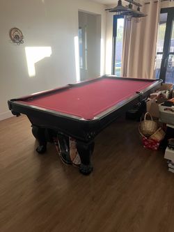 Pool Table with Red Felt