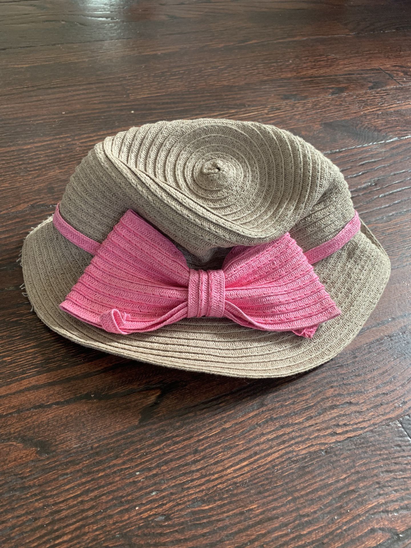 Charming CHARLIE Hat Girls Straw Floppy Hat Pink Bow Vacation Cabana Sunscreen