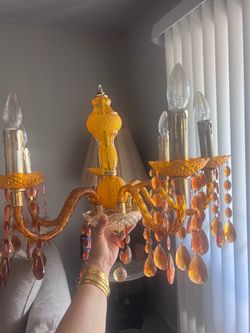 Amber Crystal Chandelier with Candle Arms