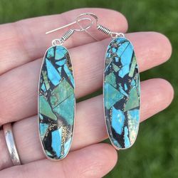 Copper Turquoise 925 Silver 2” Earrings-AE55730