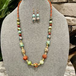 Jasper And Turquoise Necklace And Earrings Set 