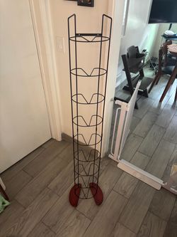 Vintage Black Wire CD Tower Rack Stand Wood Base Floor Wall Mount 60" Holds 80+