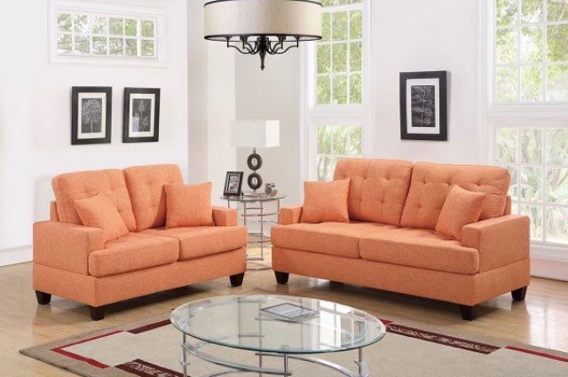 Brand New Bright Citrus Orange Sofa Set