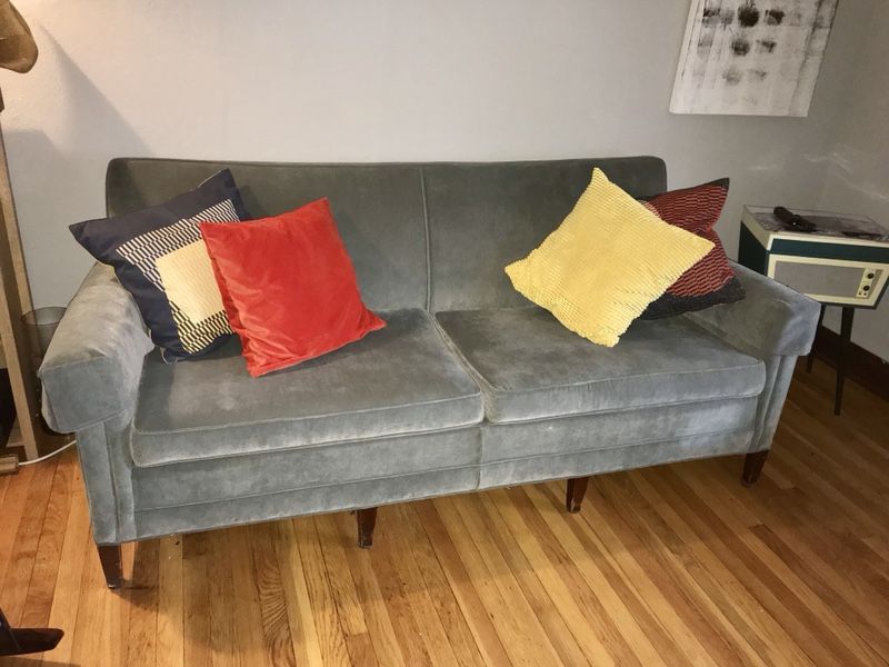 Mid Modern Grey velvet Couch