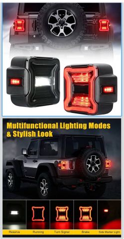 Pair of led taillights dark smoke lens for 2018 to 2025 jeep Wrangler JL