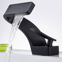 becola Bathroom Sink Waterfall Faucet,Solid Brass Single Handle Hot and Cold Water Mixer Tap, Lavatory Vanity Sink Faucet Including Two US Standard 3/