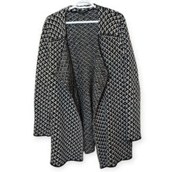 RW & Co Black White Wool Blend Open Front Cardigan Sweater Woman's Large