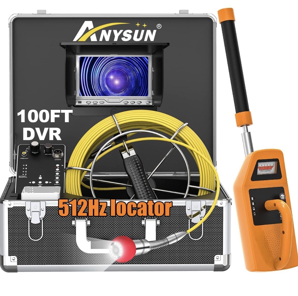 Sewer Camera with Locator, Anysun 100ft Sewer Inspection Camera with 512Hz Transmitter and Receiver, Plumbing Camera with 7'' LCD Monitor IP68 Waterpr