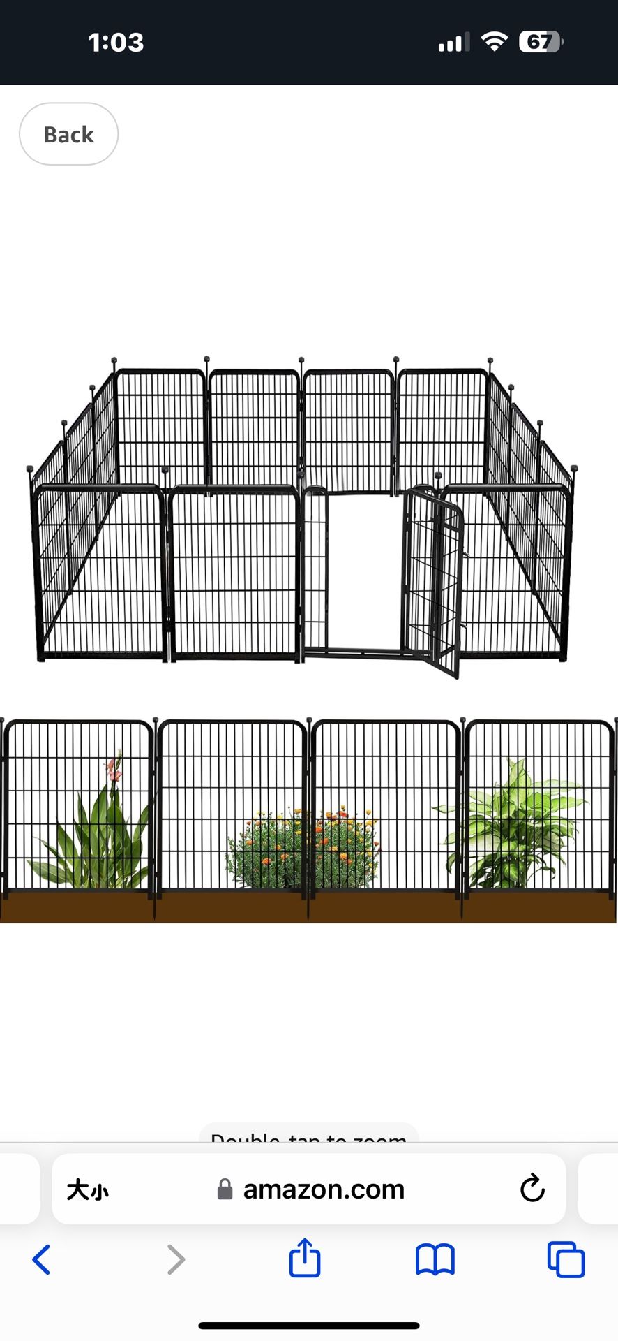 New in box GETLAY Garden Fence with Gate 36 in(H)×27 in(L) 14 Panels Total 31 Ft(L), Garden Fences and Borders for Dogs, Animal Barrier Fence, Black M