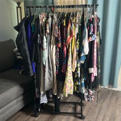 Adjustable Black Garment Rack On Wheels 