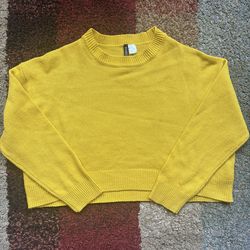 HM Divided Mustard Yellow Cropped Knit Crewneck Sweater Womens Medium