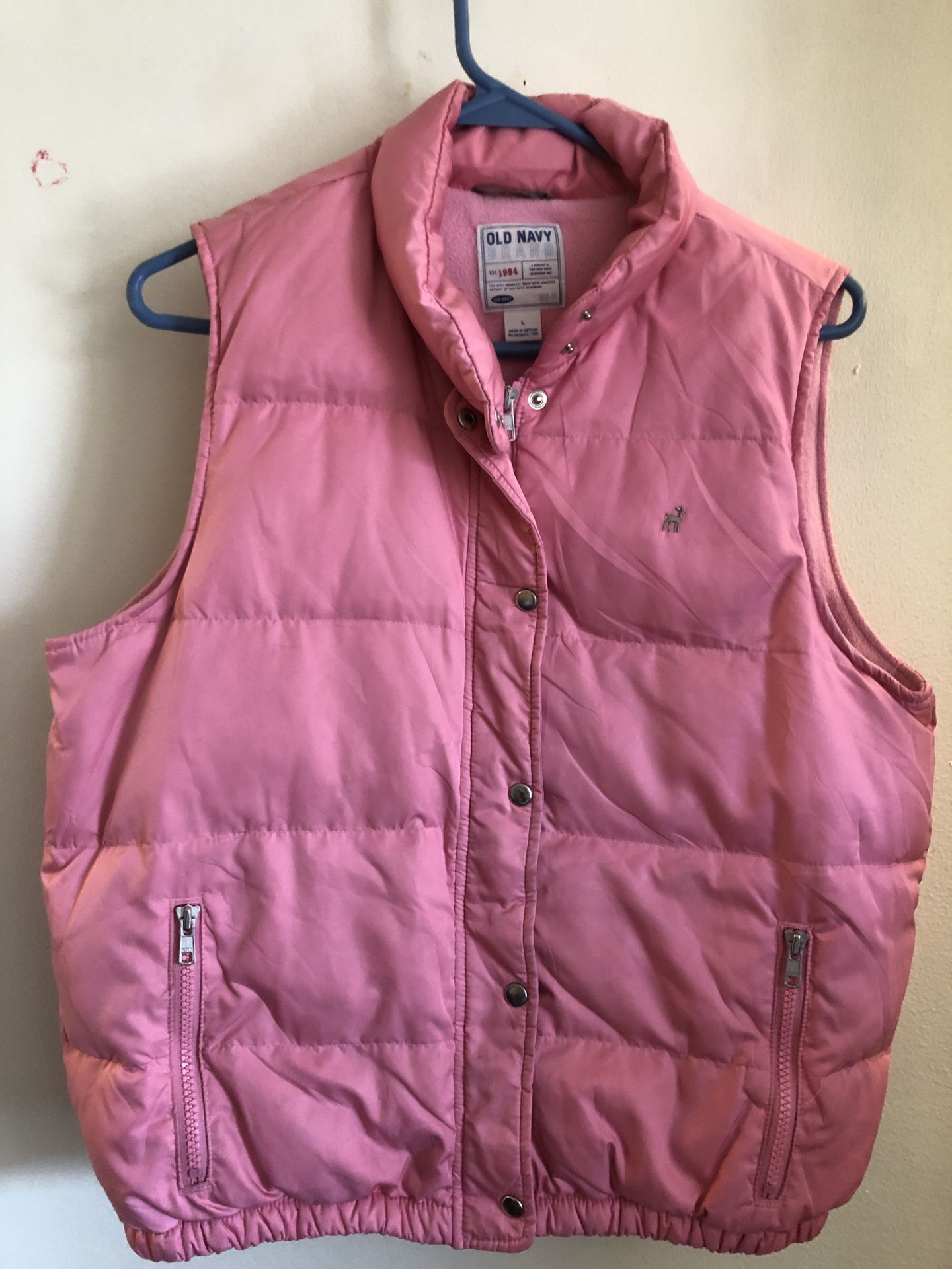 Women’s Pink Down-filled Full Zip & Snap Puffer Vest Size L by Old Navy