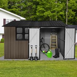 Metal garden sheds 10ftx8ft outdoor storage sheds Brown+Black with window