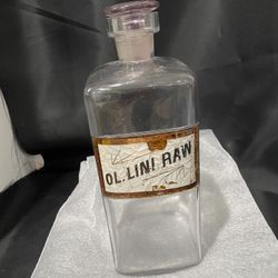 Antique Reverse Glass Label Apothecary Bottle With Glass Stopper