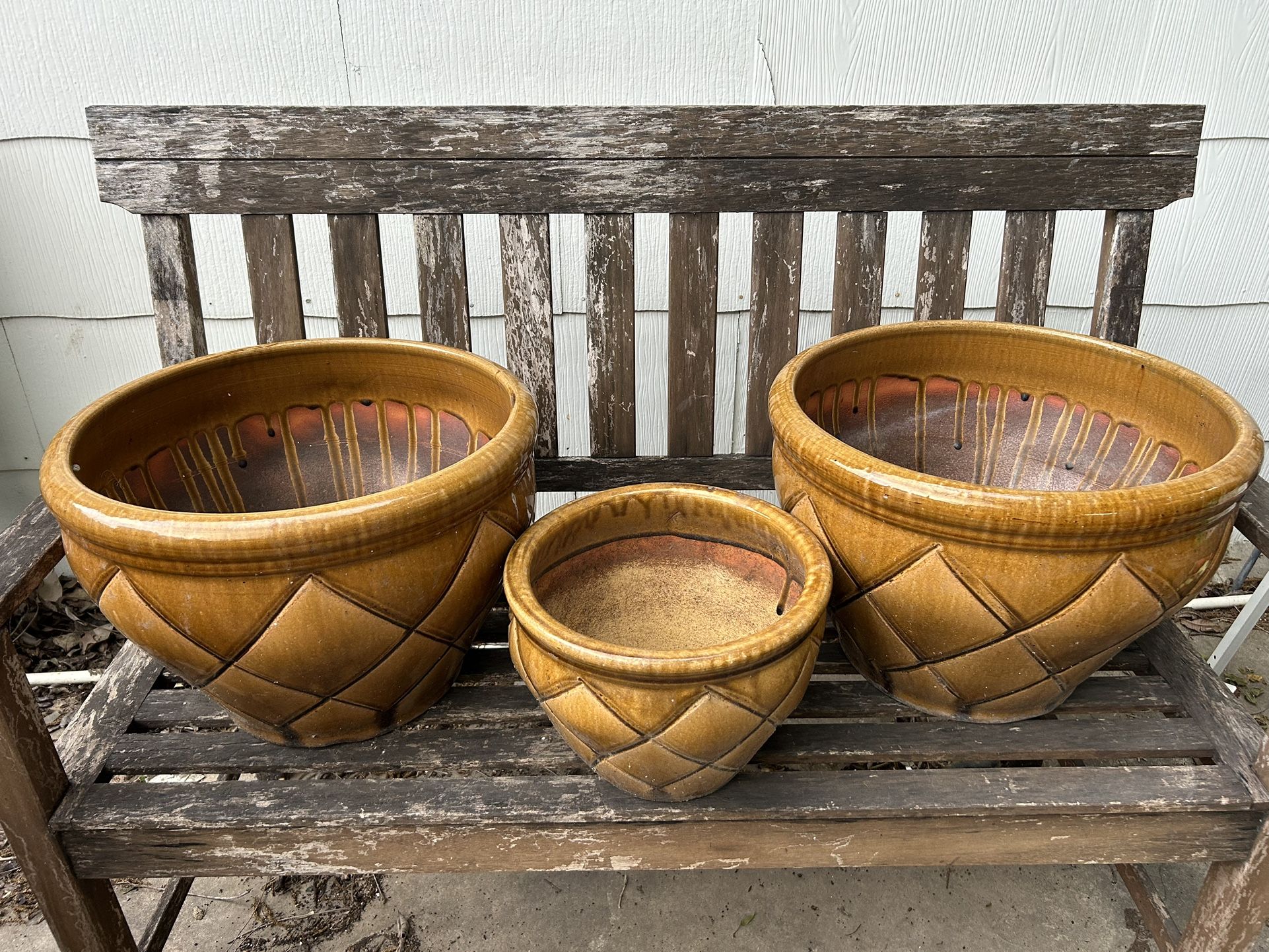 Set of (3) Glazed Mustard Yellow Pots