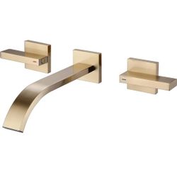 Two-Handle Wall Mounted Bathroom Faucet in Brushed Gold