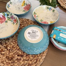New 4 The Pioneer Woman Blooming Bouquet Ceramic 7.5-inch Pasta Bowl and 2 mini pie plates