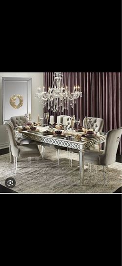 ✨ Z Gallerie Mirrored Dining Table + 4 Tufted Chairs