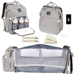 Baby Diaper Bag Backpack with Changing Station (Gray)