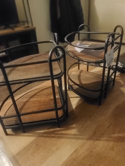 Wood and Metal Two-Tier Organizer Stands – Set of 2