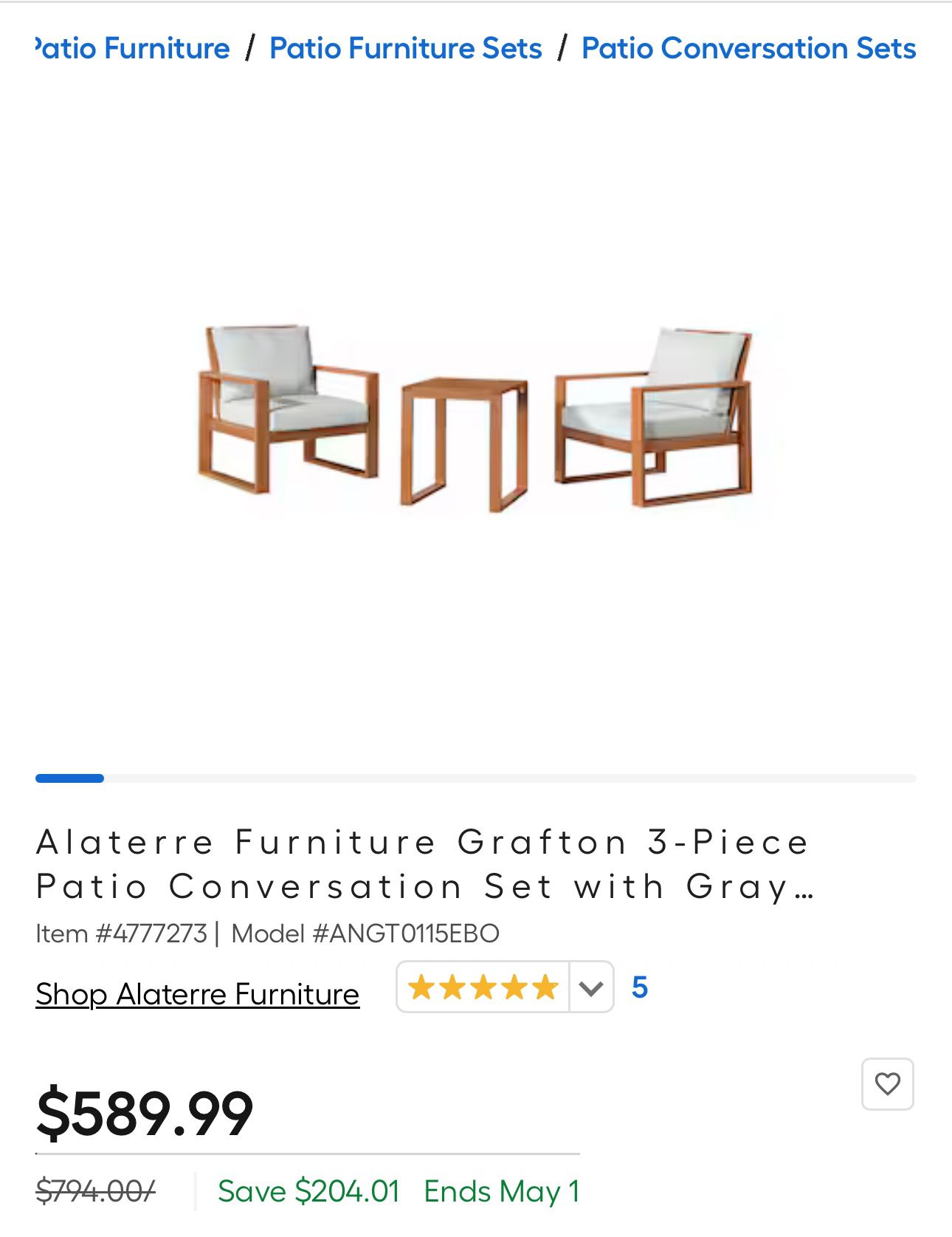 Alaterre Furniture Grafton 3-Piece Patio Conversation Set