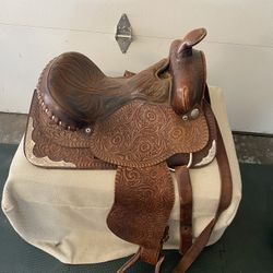 Western Leather Saddle With Silver