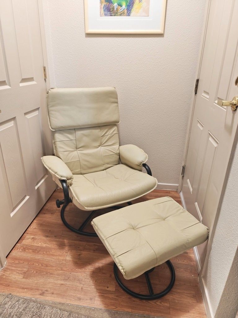 Vintage Leather Recliner Chair with ottoman.
