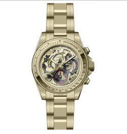 Invicta Men's Watch Speedway Chrono Skeleton Dial Yellow Gold Bracelet 50271
