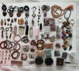 Large Personal Crystal & Jewelry Collection Lot – Towers, Pendants, Beads & Rings