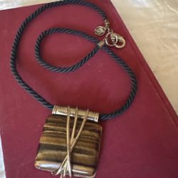 Tiger's Eye Stone Pendant Rope Necklace